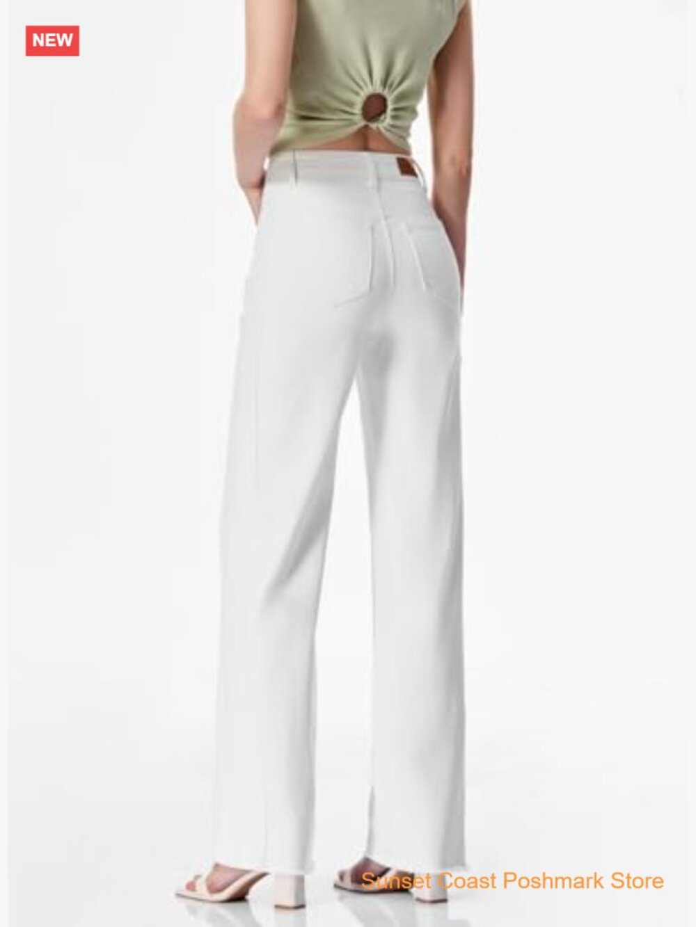 High Waisted Wide Leg Jeans with Raw Hem Stretchy Denim Pants - Picture 2 of 7
